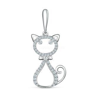 Подвеска из серебра с фианитами родированная - Кошка