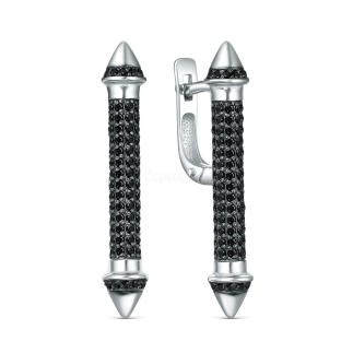 Серьги из серебра с фианитами родированные