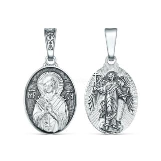 Подвеска из чернёного серебра - Семистрельная Божья Матерь, Ангел Хранитель