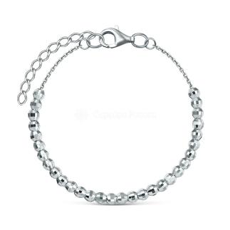 Браслет из серебра с бусинами алмазной огранки родированный