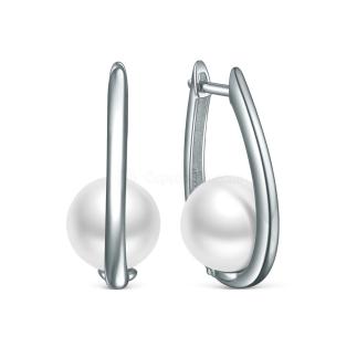 Серьги из серебра с белым имитированным жемчугом родированные