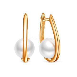Серьги из золочёного серебра с белым имитированным жемчугом