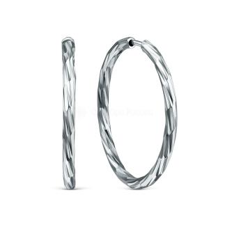 Серьги-конго из серебра с алмазной обработкой родированные - диаметр 1,5 см