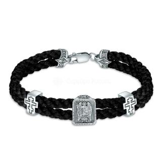 Браслет текстильный из чернёного серебра - Архангел Михаил, кресты