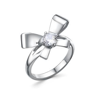 Кольцо из серебра с фианитом родированное - Бант