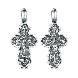 Крест складень из чернёного серебра - Рaспятие, Пресвятая Богородица, Иоанн Богослов, Крещение Господне. 5,3 см