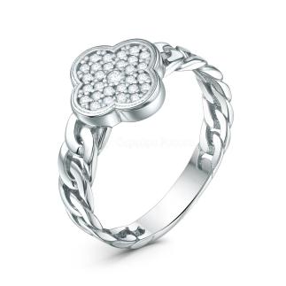 Кольцо из серебра с фианитами родированное