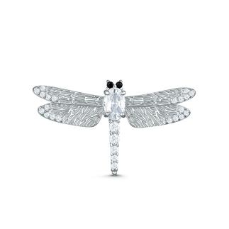Брошь из серебра с фианитами родированная - Стрекоза