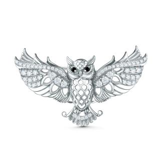 Брошь из серебра с фианитами родированная - Сова