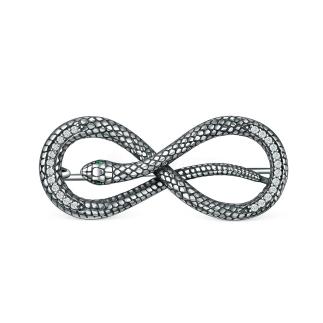 Брошь из чернёного серебра с фианитами - Змея