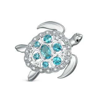 Брошь из серебра с фианитами родированная - Черепаха