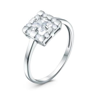 Кольцо из серебра с фианитами родированное