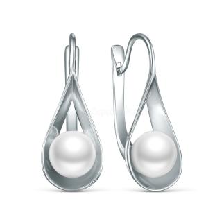 Серьги из серебра с культивированным жемчугом родированные