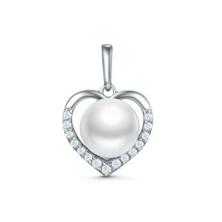 Подвеска из серебра с культивированным жемчугом и фианитами родированная