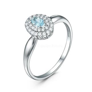 Кольцо из серебра с топазом Sky и фианитами родированное