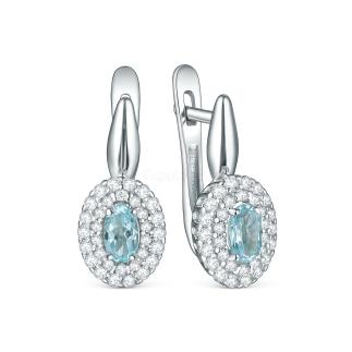 Серьги из серебра с топазом Sky и фианитами родированные