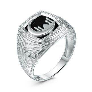 Мусульманское кольцо из серебра с плавленым кварцем родированное