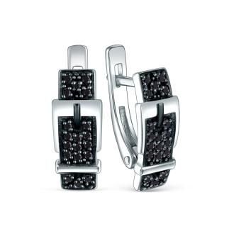 Серьги из серебра с чёрной шпинелью родированные - Пряжки