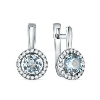 Серьги из серебра с натуральным топазом и фианитами родированные