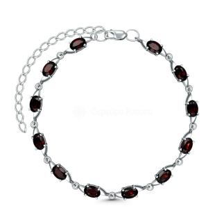 Браслет из серебра с гранатом родированный