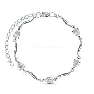 Браслет из серебра с плавленым кварцем лунный родированный