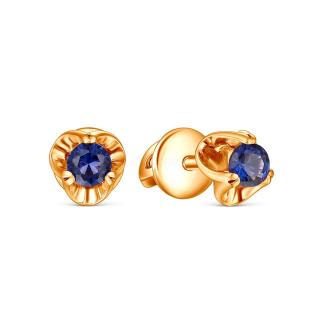 Серьги-пусеты из золочёного серебра с кварцем