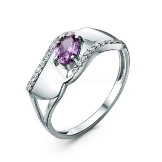 Кольцо из серебра с александритом и фианитами родированное