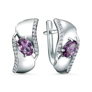 Серьги из серебра с александритом и фианитами родированные