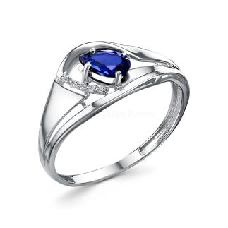 Кольцо из серебра с гидротермальным сапфиром и фианитами родированное