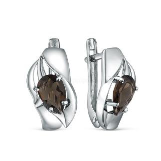 Серьги из серебра с дымчатым кварцем родированные