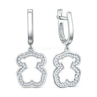 Серьги из серебра с фианитами родированные - Мишки