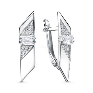 Серьги из серебра с фианитами родированные