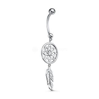 Пирсинг из серебра с фианитом родированный