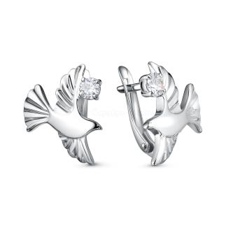 Серьги из серебра с фианитами родированные - Птицы
