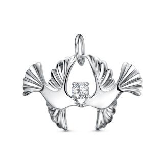 Подвеска из серебра с фианитом родированная - Птицы