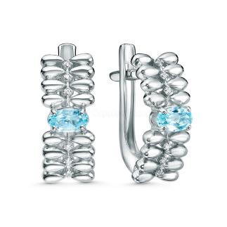 Серьги из серебра с топазом Sky и фианитами родированные