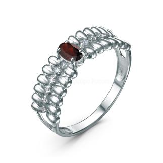 Кольцо из серебра с гранатом и фианитами родированное