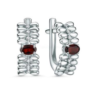 Серьги из серебра с гранатом и фианитами родированные