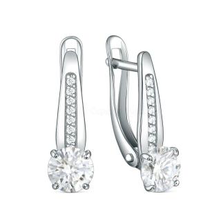 Серьги из серебра с муассанитом и фианитами родированные