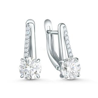 Серьги из серебра с муассанитом и фианитами родированные