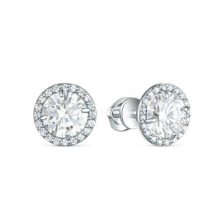 Серьги-пусеты из серебра с муассанитом и фианитами родированные