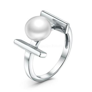 Кольцо из серебра c культивированным жемчугом родированное