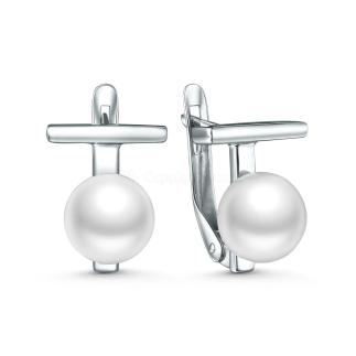Серьги из серебра с культивированным жемчугом родированные