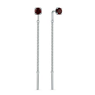 Серьги-продёвки из серебра с гранатами родированные