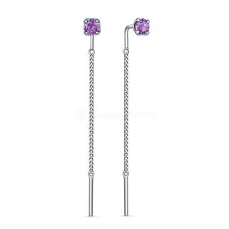 Серьги-продёвки из серебра с аметистами родированные