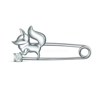Булавка из серебра с фианитом родированная - Лисичка