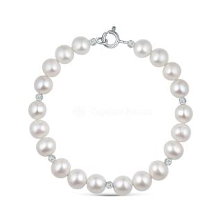 Браслет из серебра с бусинами речного культивированного жемчуга родированный