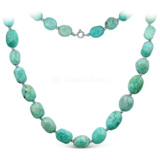 Колье из серебра с амазонитом родированное