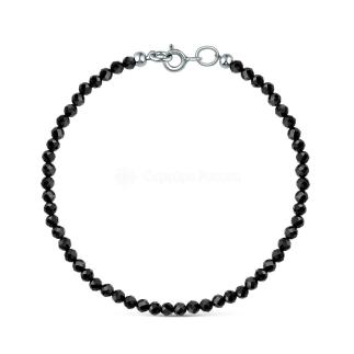 Браслет из серебра с чёрной шпинелью родированный