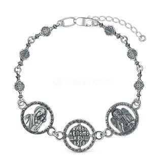 Браслет религиозный из чернёного серебра - Божья Матерь Казанская, 